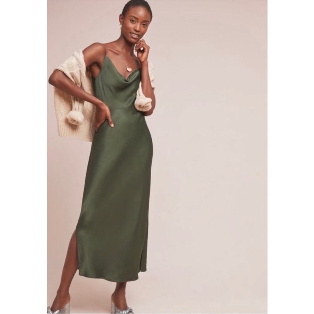 NWT Anthropologie Elyse Slip Dress Miss Green All Season 90’s Style XS